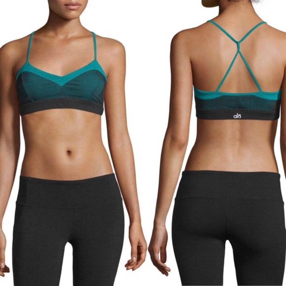 ALO Yoga Petal Two-Tone Sports Bra in Deep Teal